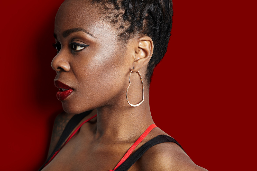 beauty black woman\'s profile on a red