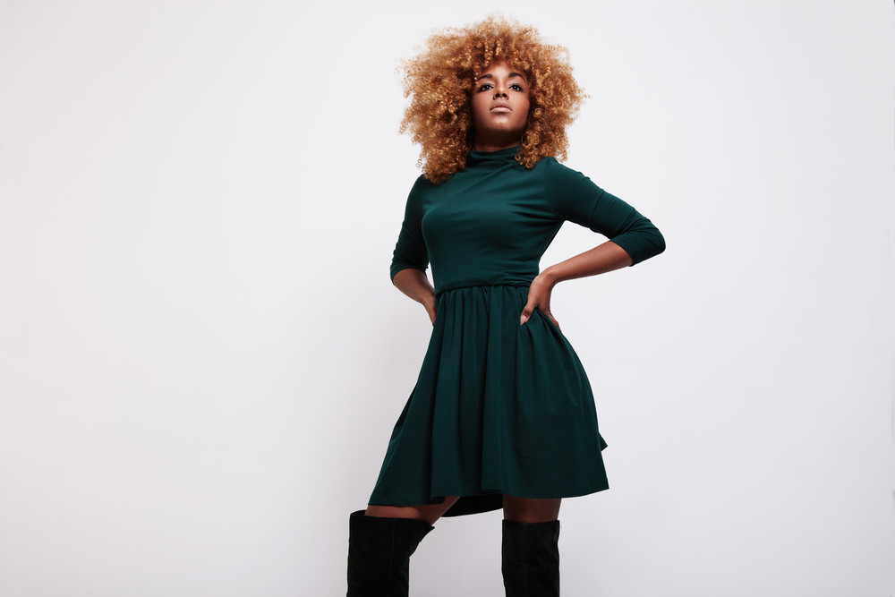 Black Woman Wears A Green Dress Blonde Hair Royalty Free Stock
