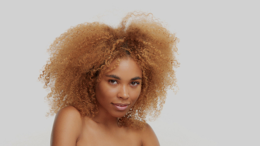 Mixed Race Black Blonde Model With Curly Hair On White Afro Blonde