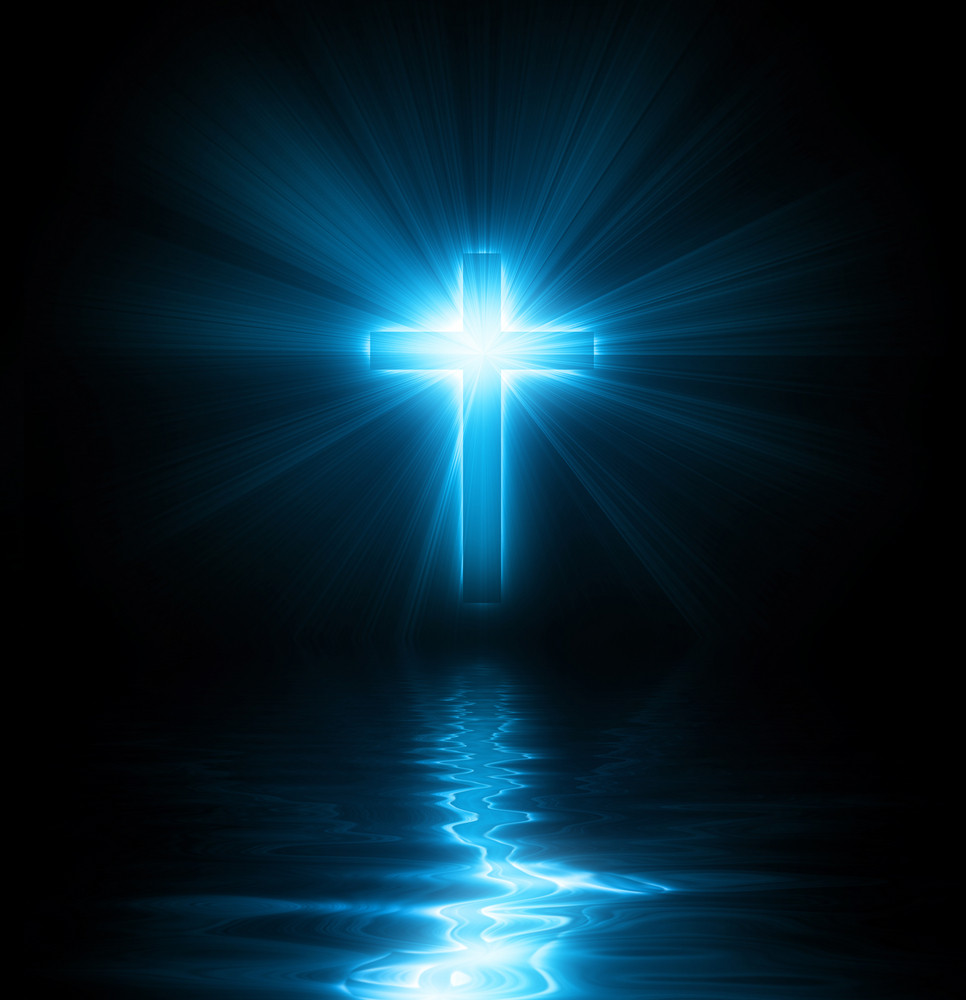 A Christian Cross With Blue Glowing Lights And Reflections Royalty Free Stock Image Storyblocks