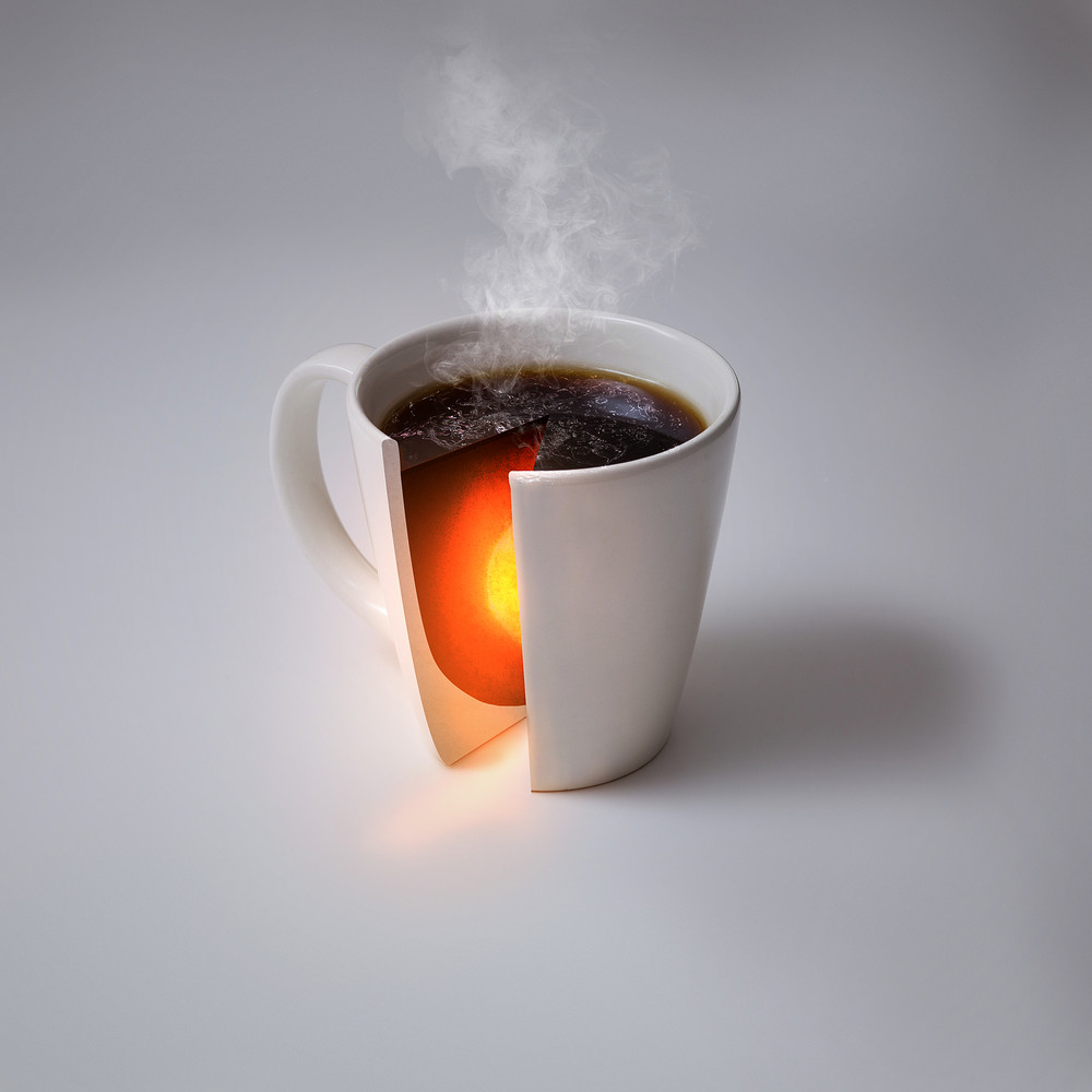 A coffee cup with the heat of the earth\'s core inside.