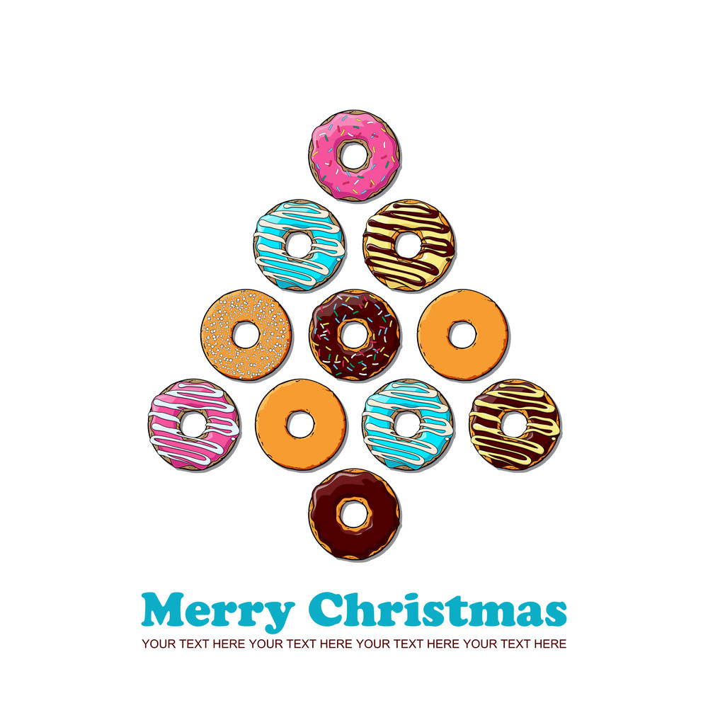 Abstract Vector Christmas Tree Make From Cartoon Donuts. Royalty-Free