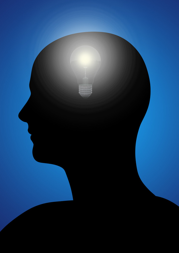 Black Profile Of A Man With Gears And A Light Bulb