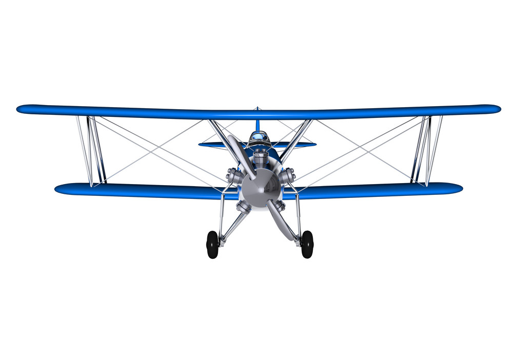 Blue Biplane Front 3d Royalty-Free Stock Image - Storyblocks