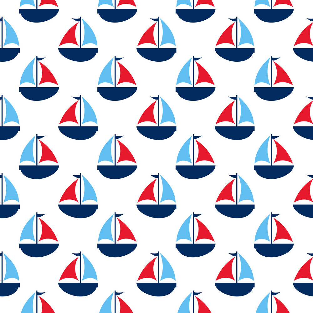 Blue And Red Nautical Sailboat Pattern RoyaltyFree Stock Image