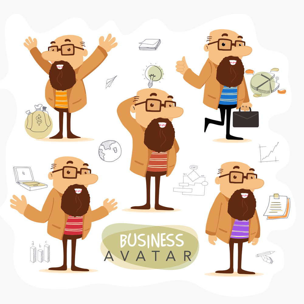 Set Of Business Avatars In Different Poses With Illustration Of Various Infographic Elements On Grey Background Royalty Free Stock Image Storyblocks