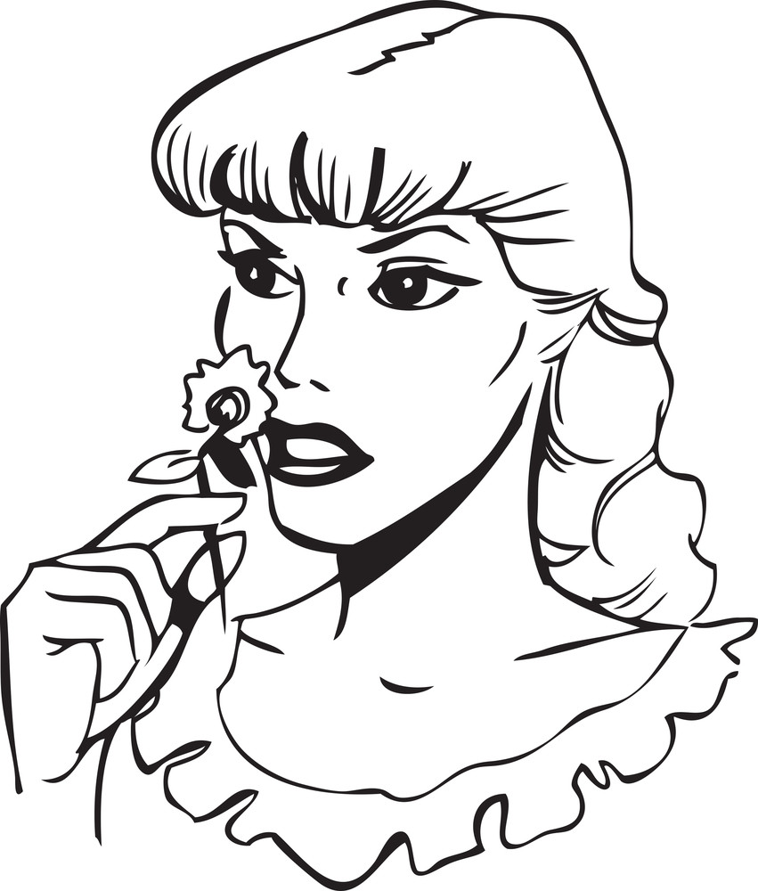 Illustration Of A Lady Smelling Flower. Royalty-Free Stock Image ...