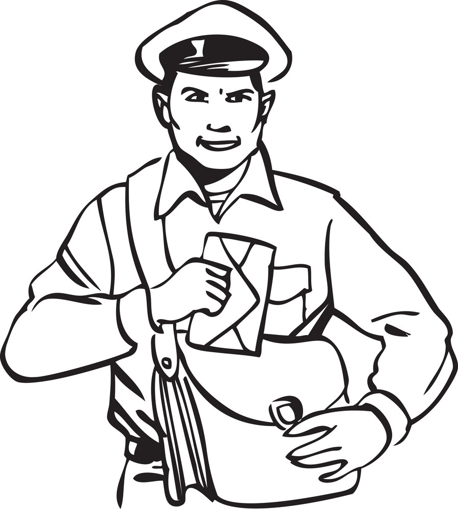 Illustration Of A Postman With Letter And Bag. Royalty-Free Stock Image ...