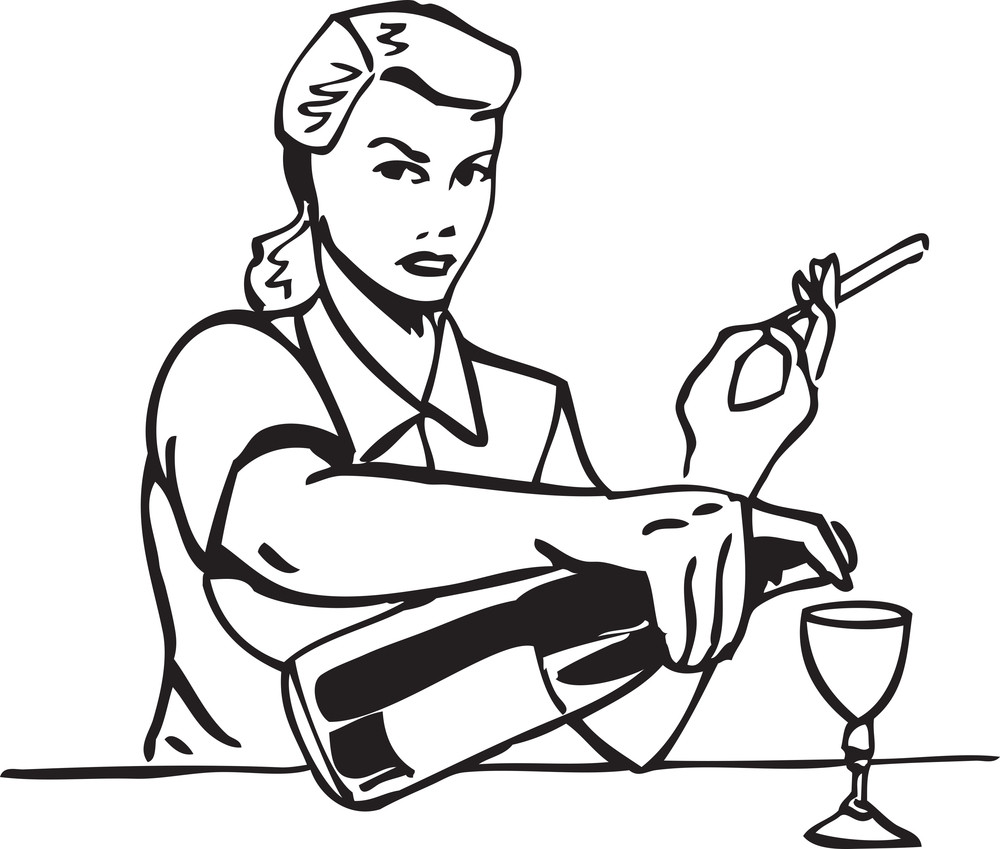 Illustration Of A Retro Lady With Cigarette And Alcohol. Royalty-Free ...