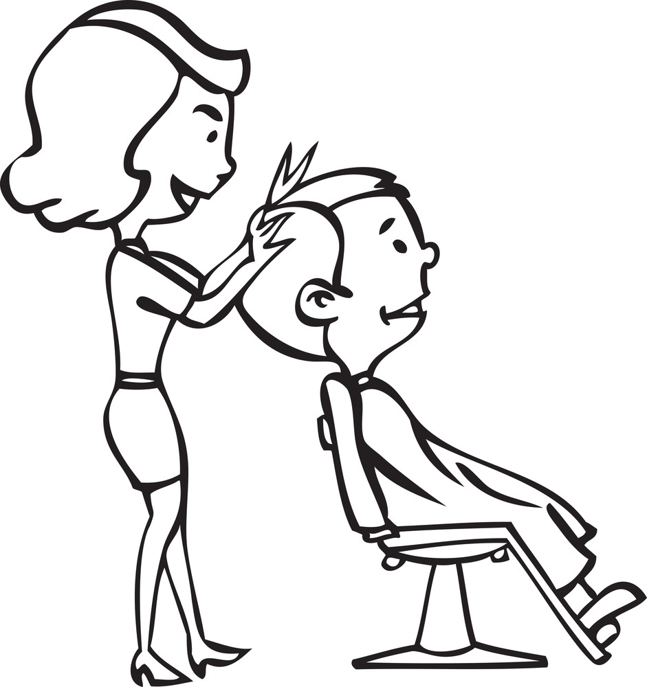 Illustration Of A Hairdresser Cutting Hair Of A Man Royalty Free