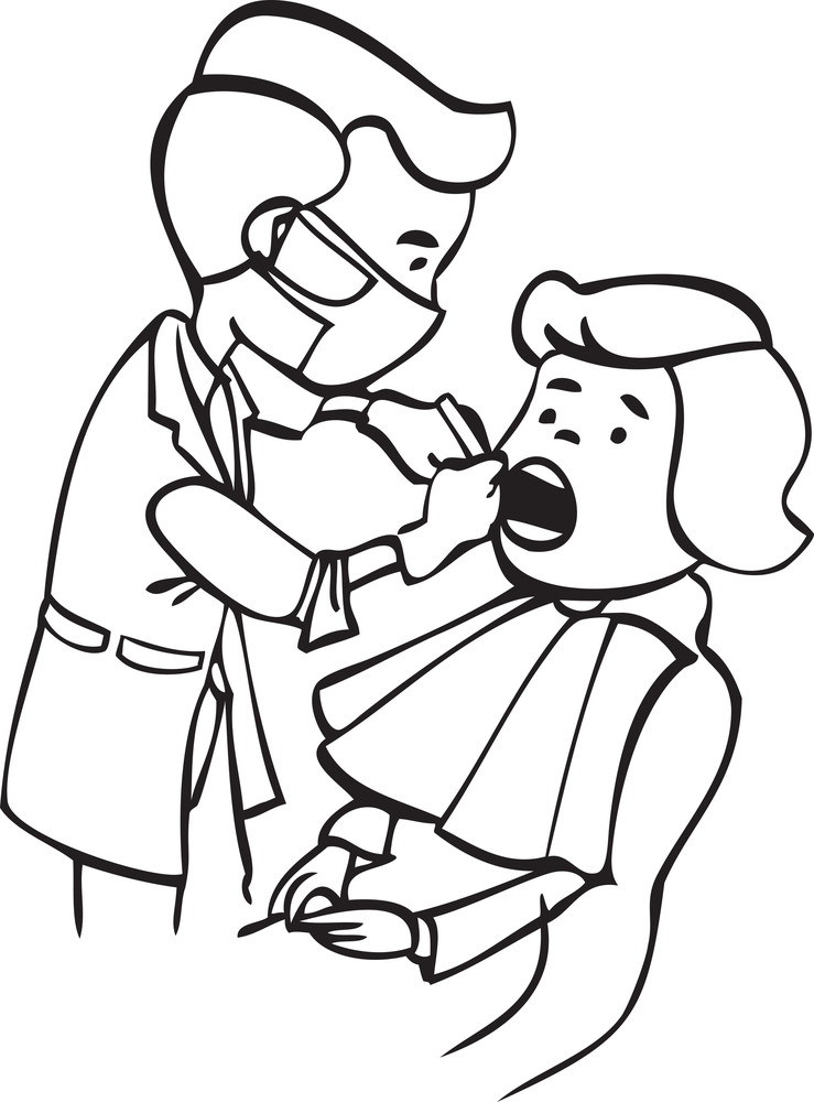 Illustration Of A Dentist Checking His Patient. RoyaltyFree Stock