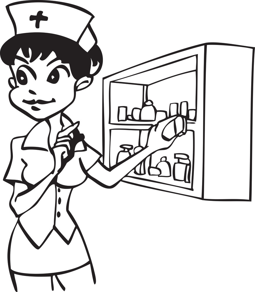 Illustration Of A Nurse With Medicine Drawers Royalty Free Stock