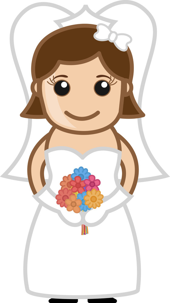 Cartoon Bride Holding Flowers Royalty-Free Stock Image - Storyblocks