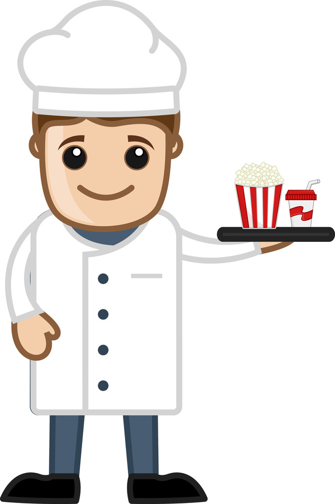 cartoon chef serving food vector_M1YmcJd__SB_PM