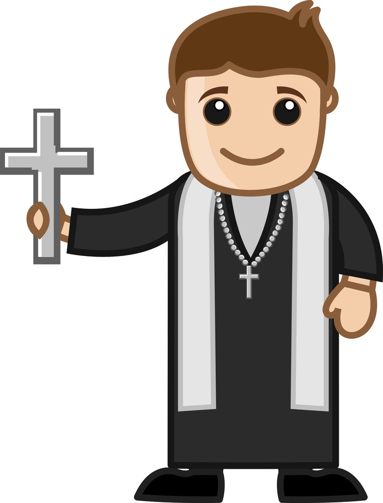 Cartoon Vector Character - Pastor Holding A Holy Cross Royalty-Free ...