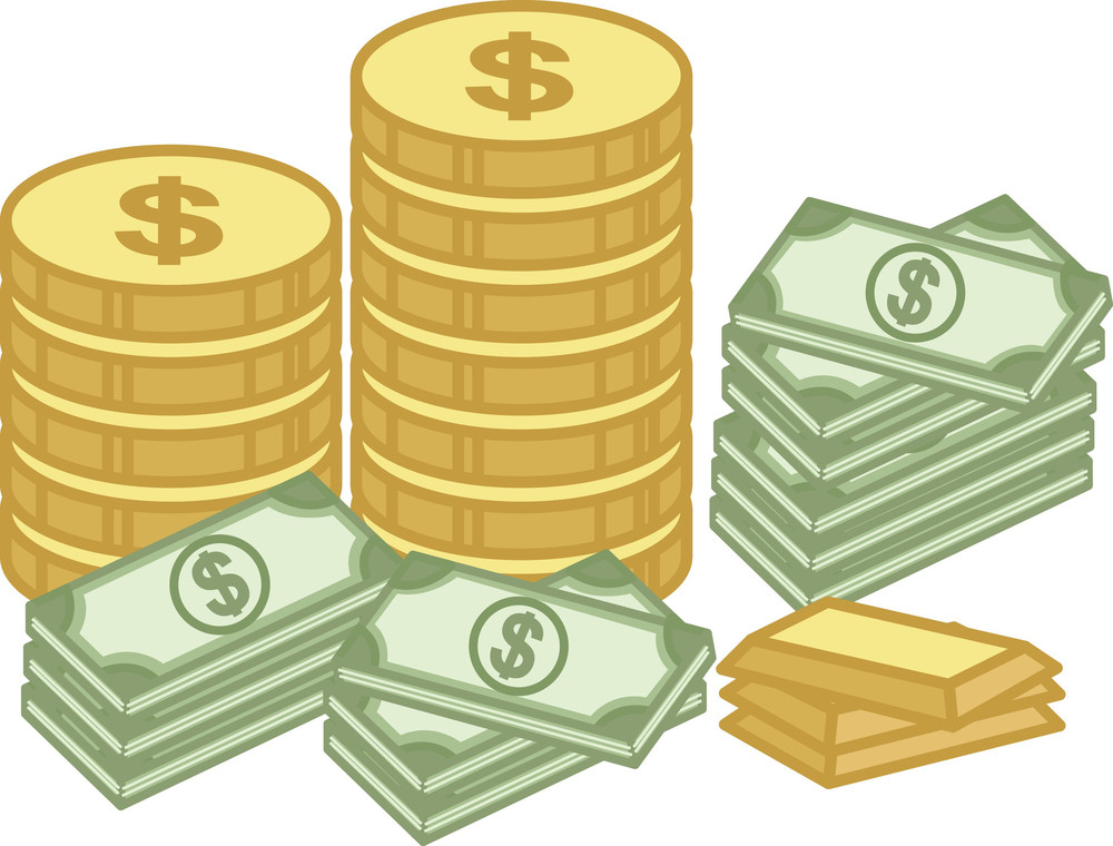 Cash And Gold Coin - Finance - Money - Treasure Cartoon - Vector ...