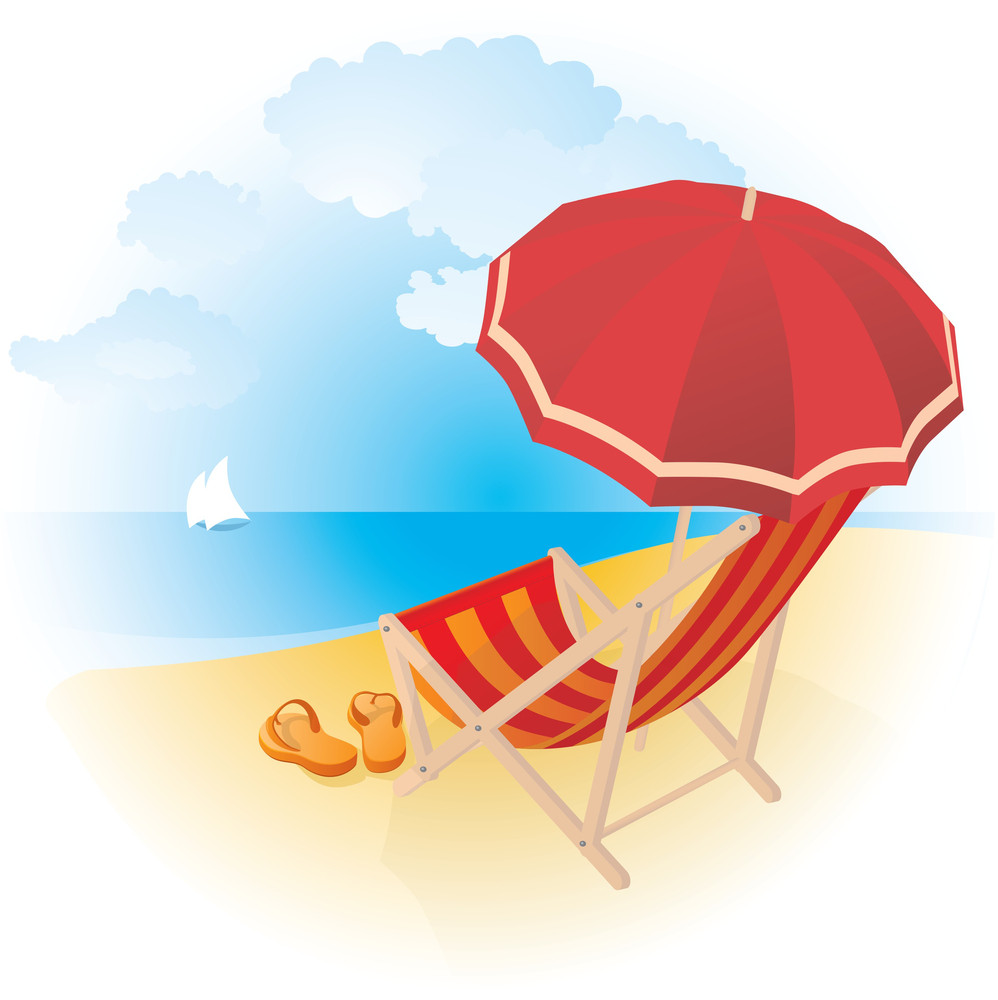 Chaise Lounge On A Beach. Vector. Royalty-Free Stock Image - Storyblocks