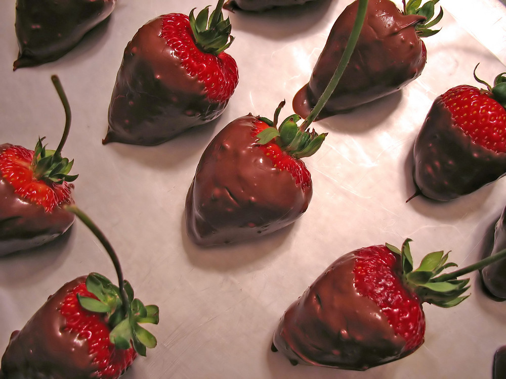 Chocolate covered strawberries freshly prepared.