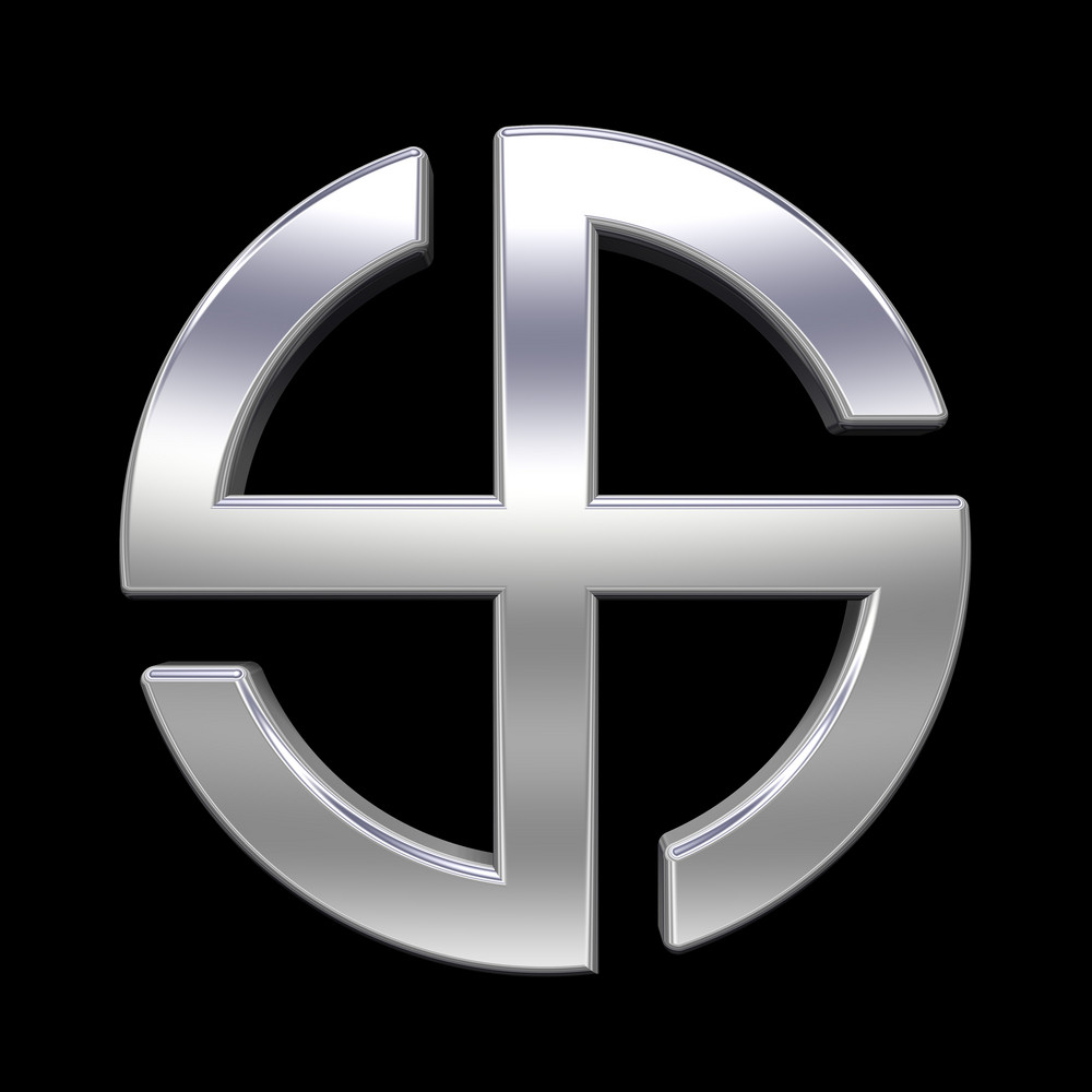 chrome-sun-cross-symbol-broken-crossed-circle-isolated-on-the-black