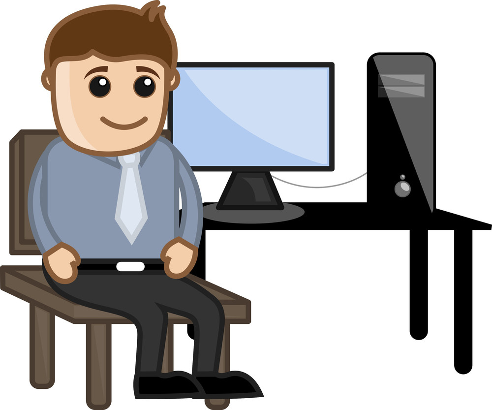 Computer Teacher Sitting On Computer Desk Royalty Free Stock Image
