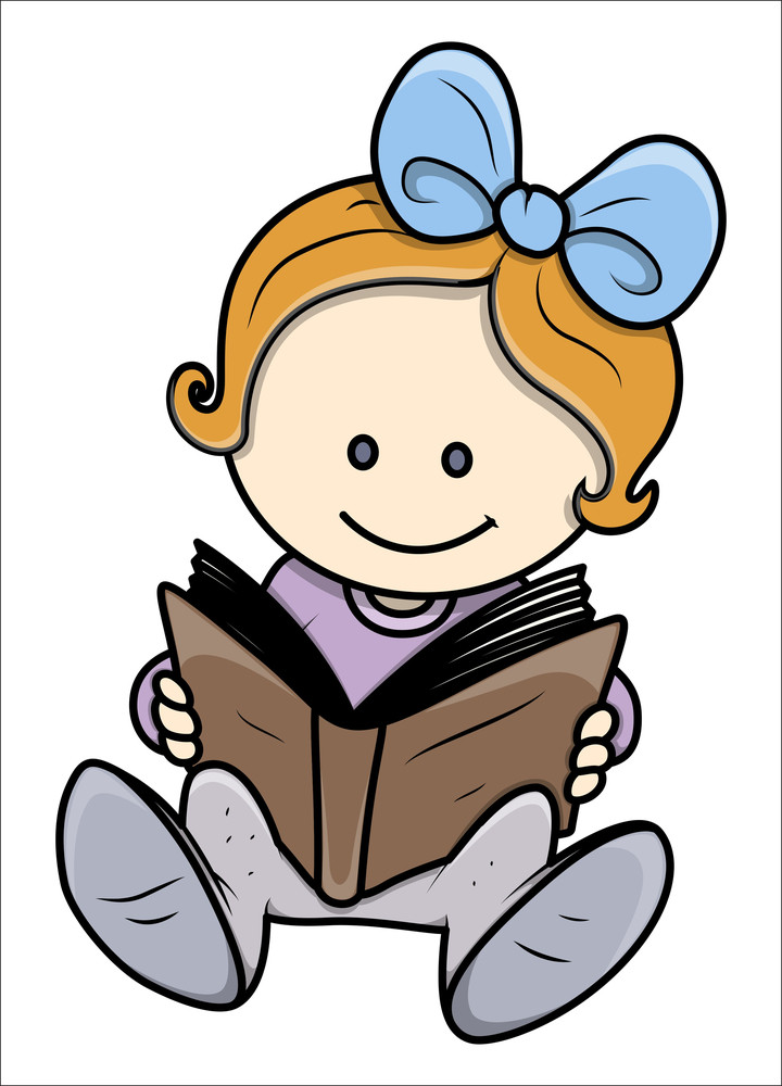 Cute Little Girl Reading A Book - Vector Illustrations Royalty-Free ...