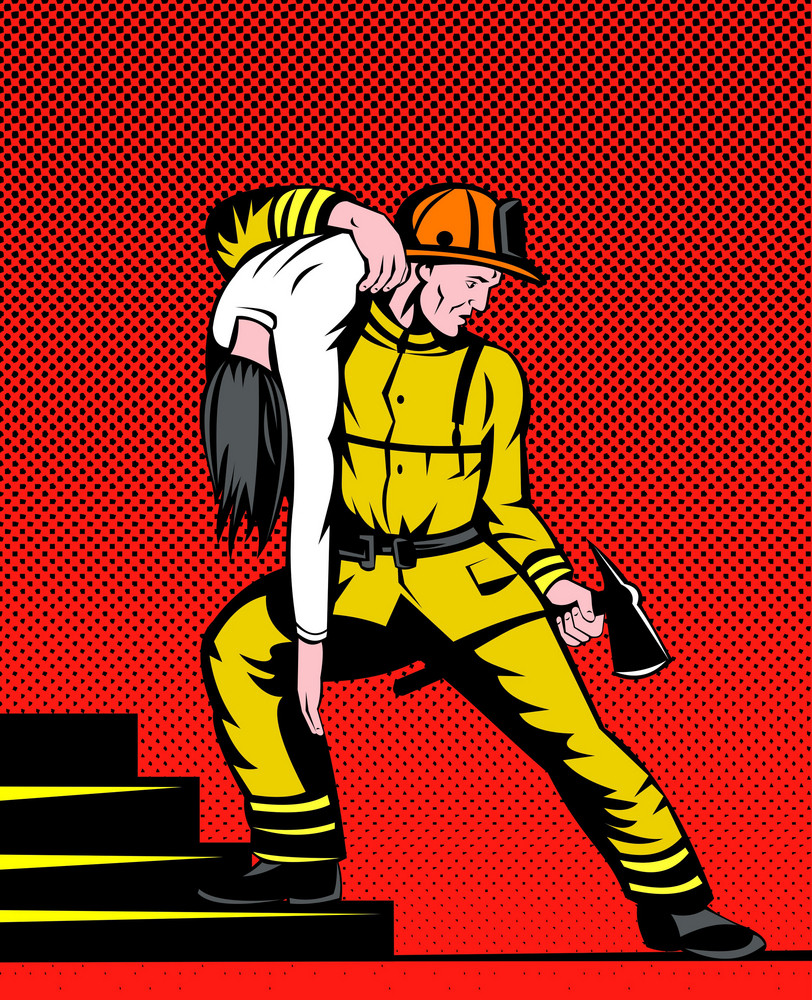 Fireman Fire Fighter Carrying Rescuing Woman Royalty Free Stock Image