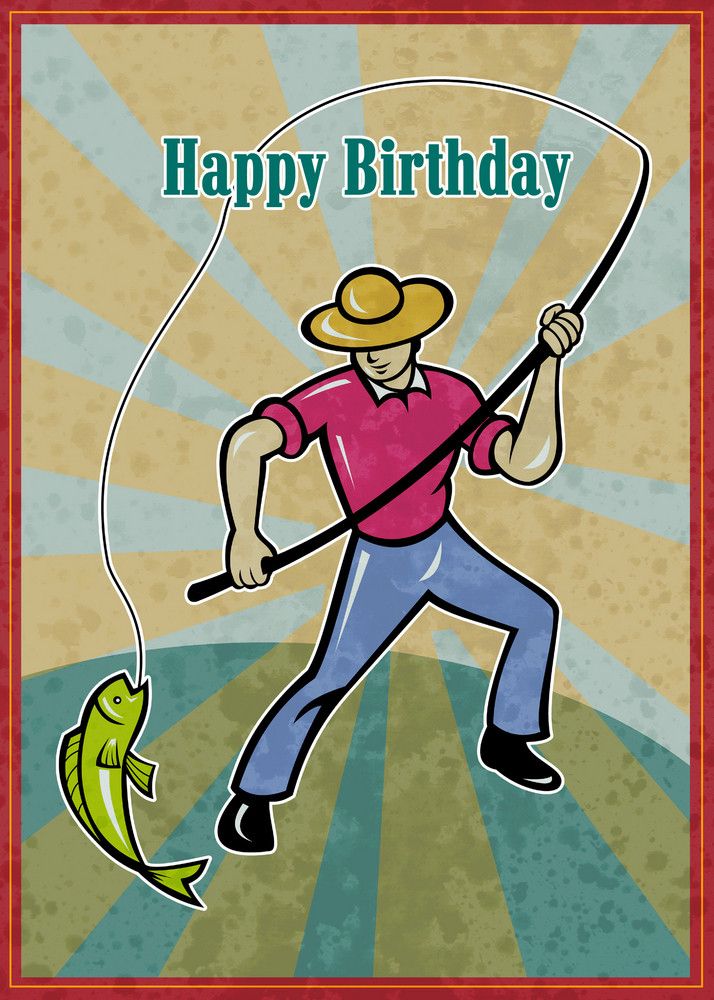 Fisherman Catching Fish Happy Birthday Royalty-Free Stock Image ...