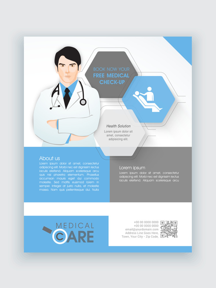 Creative Flyer With Illustration Of A Young Doctor For Medical