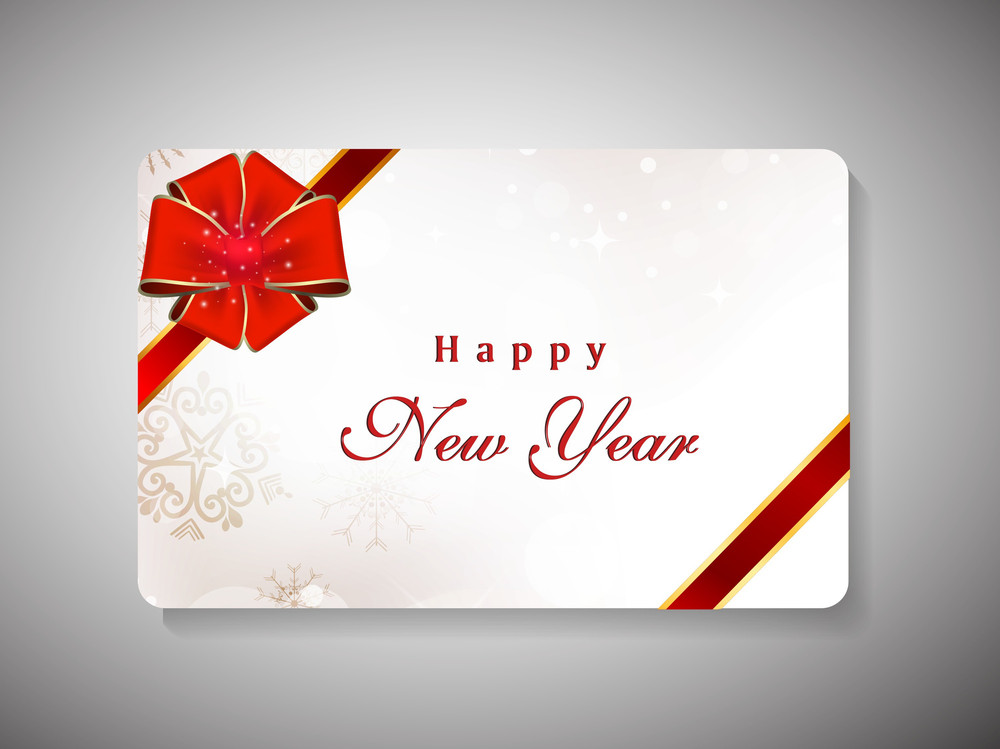 Gift Card For Happy New Year Celebration With Ribbon Royalty-Free Stock Image - Storyblocks