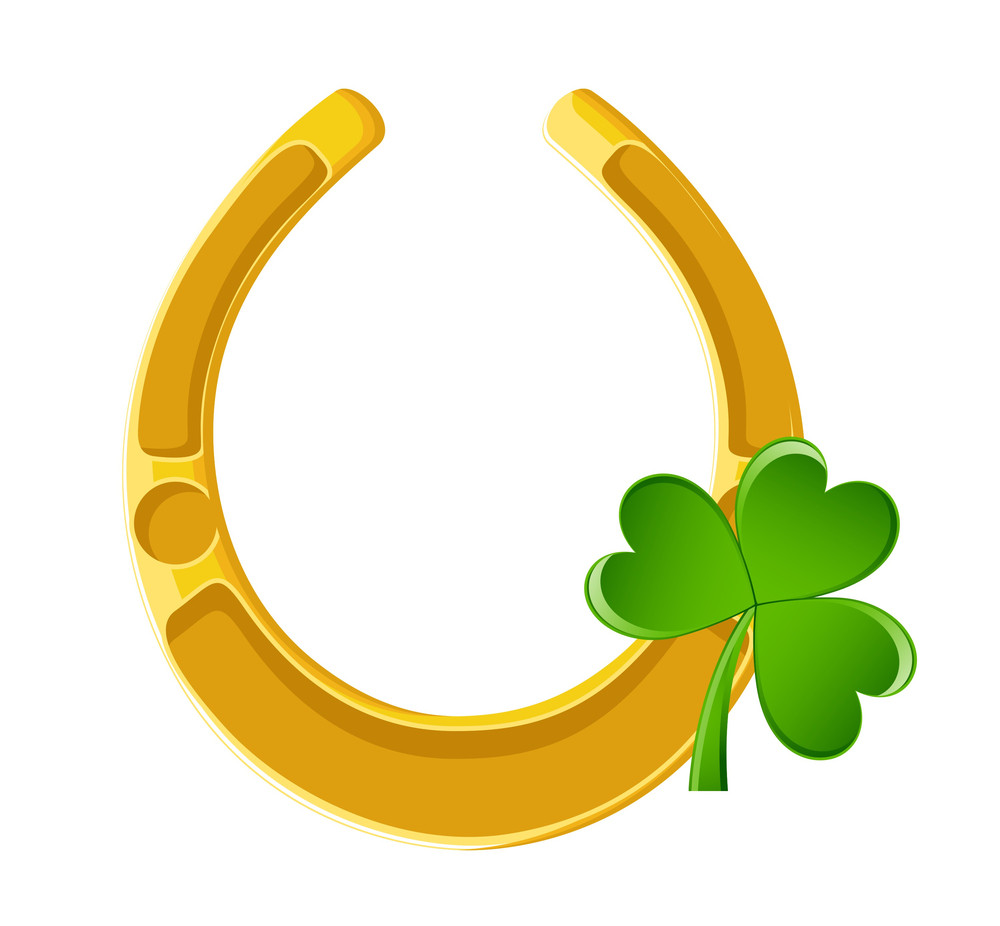 Golden Horseshoe With Clover Leaf Royalty-Free Stock Image - Storyblocks