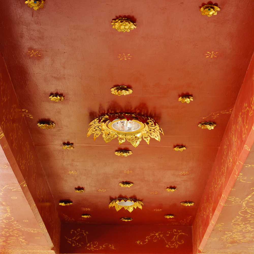 Golden on red thai, Buddha temple ceiling decoration