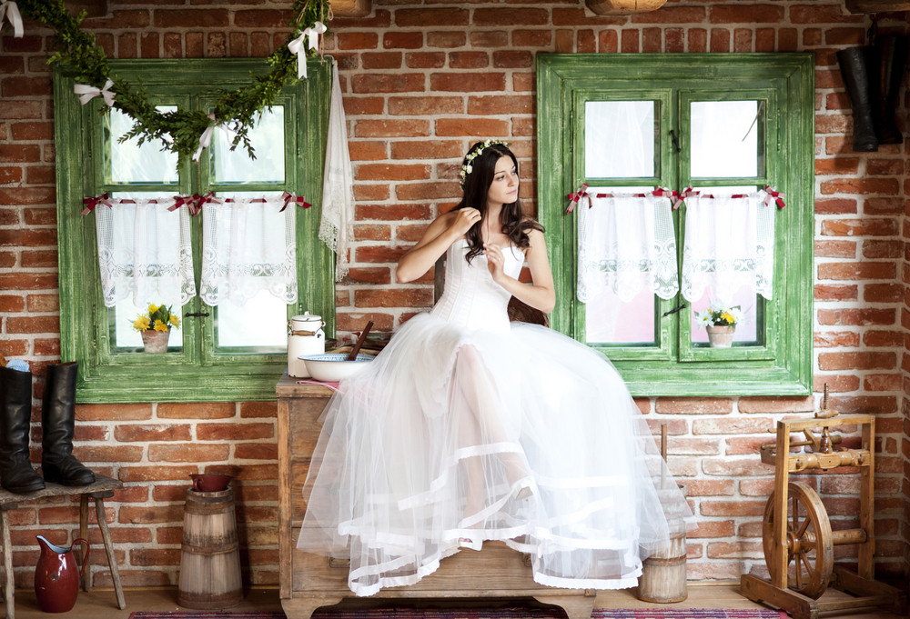 Beautiful Bride In Country Style Wedding Dress Royalty Free Stock