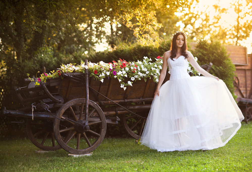 Beautiful Bride In Country Style Wedding Dress Royalty Free Stock