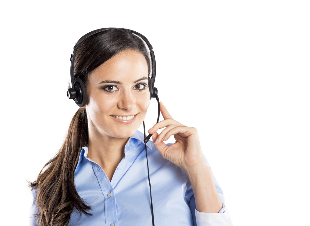 Beautiful call center young woman ready for support and contact Royalty ...