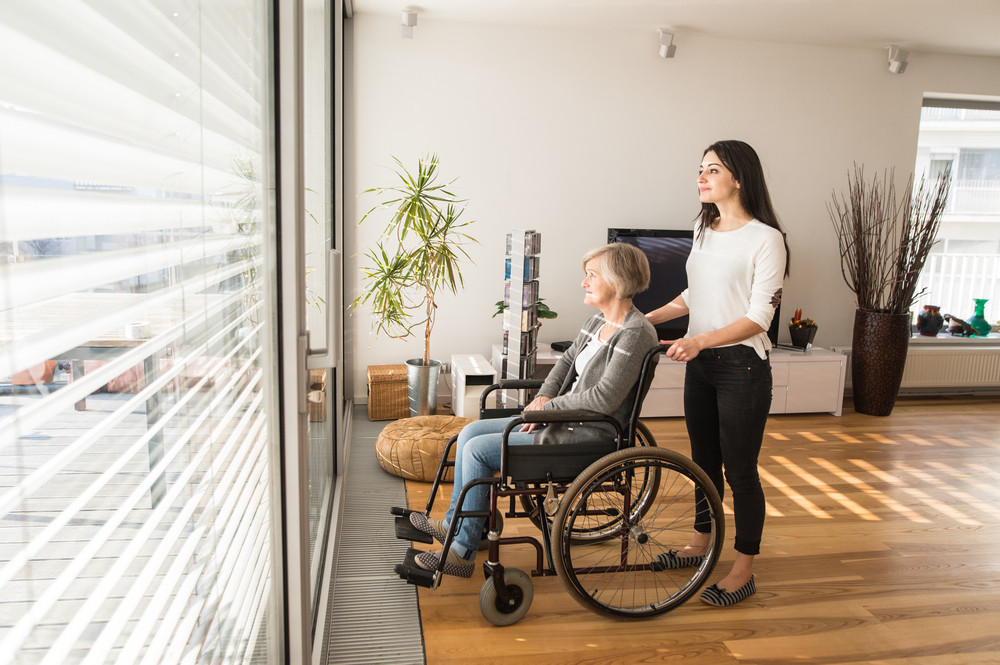 iDisabledi senior woman in wheelchair at home in her ilivingi 