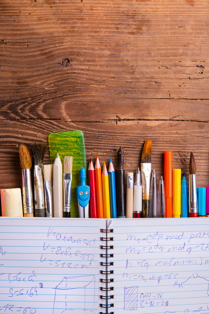 and with ... school art under table Various on notebook supplies