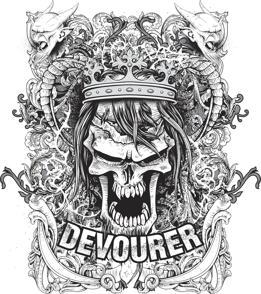 Download Grunge Vector T-shirt Design With Angry King Skull Royalty ...