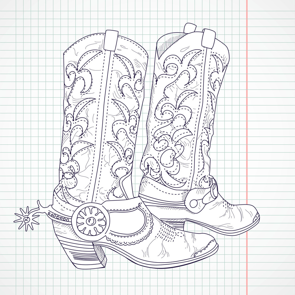Hand Drawn Sketch Of A Cowboy Boots RoyaltyFree Stock Image