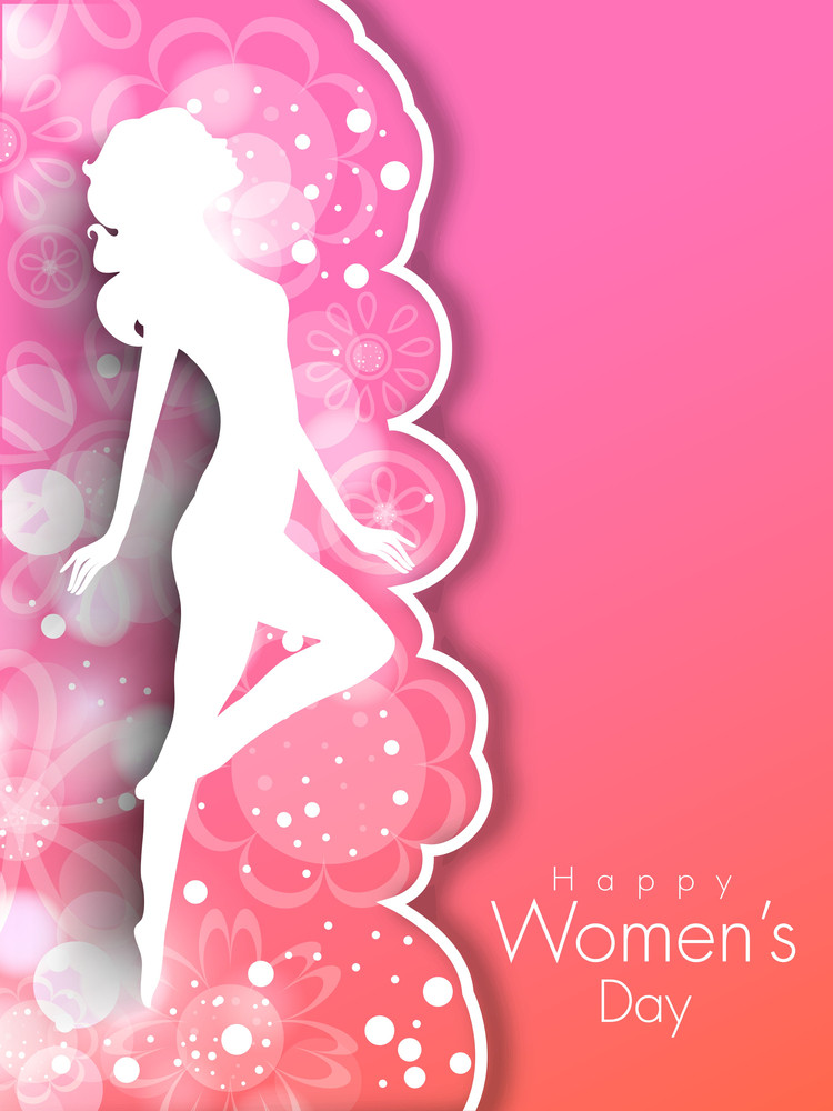 Happy Womens Day Greeting Card Or Poster Design With White Silhouette