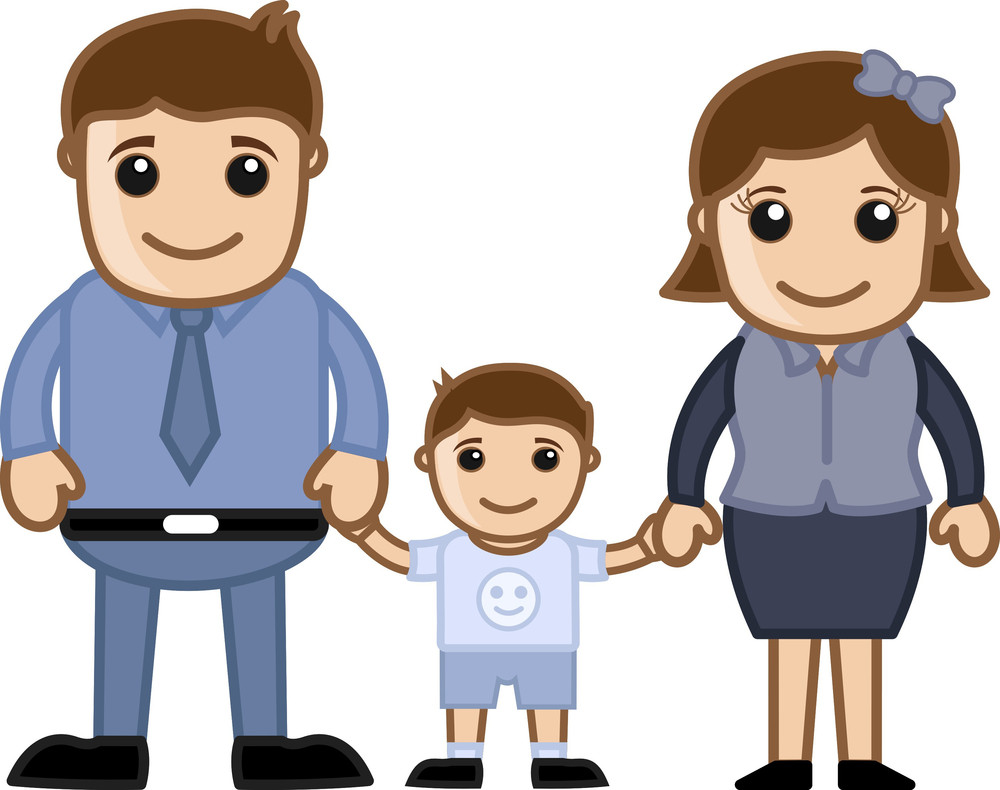 Husband, Wife And Child - Vector Cartoon Character Family Illustration