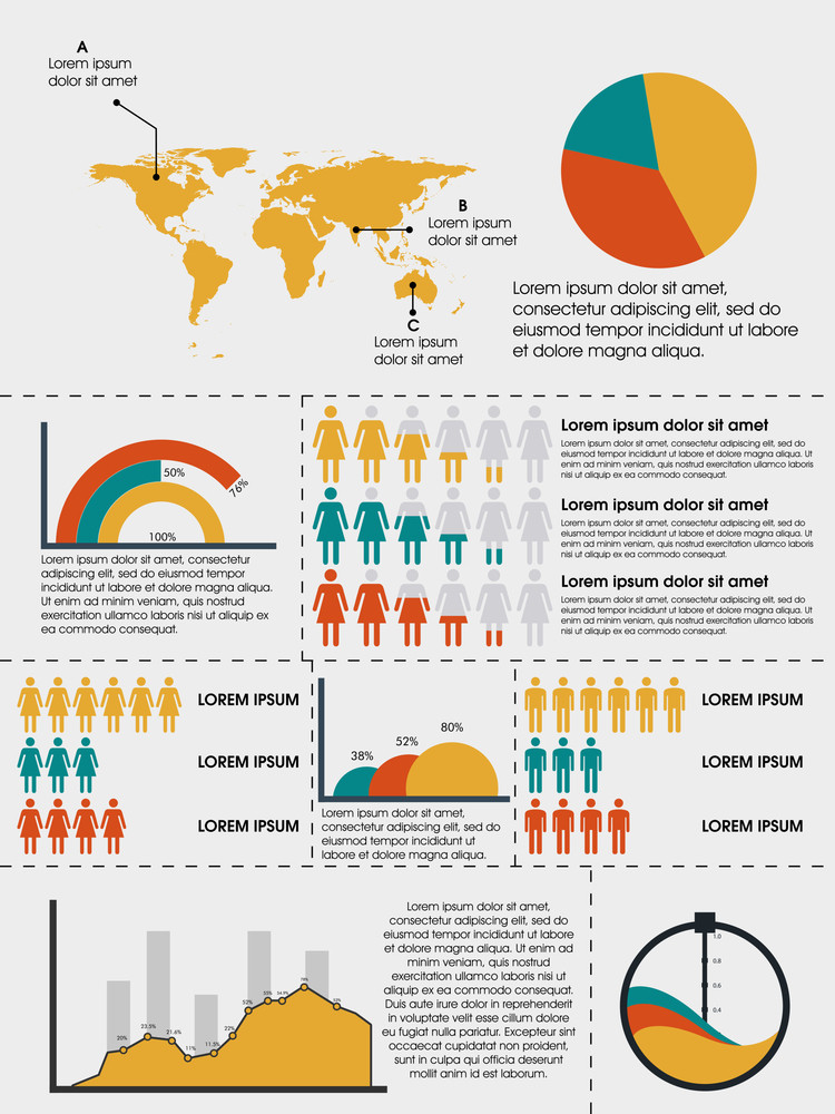 Creative human infographics layout with world map and graphs for data ...