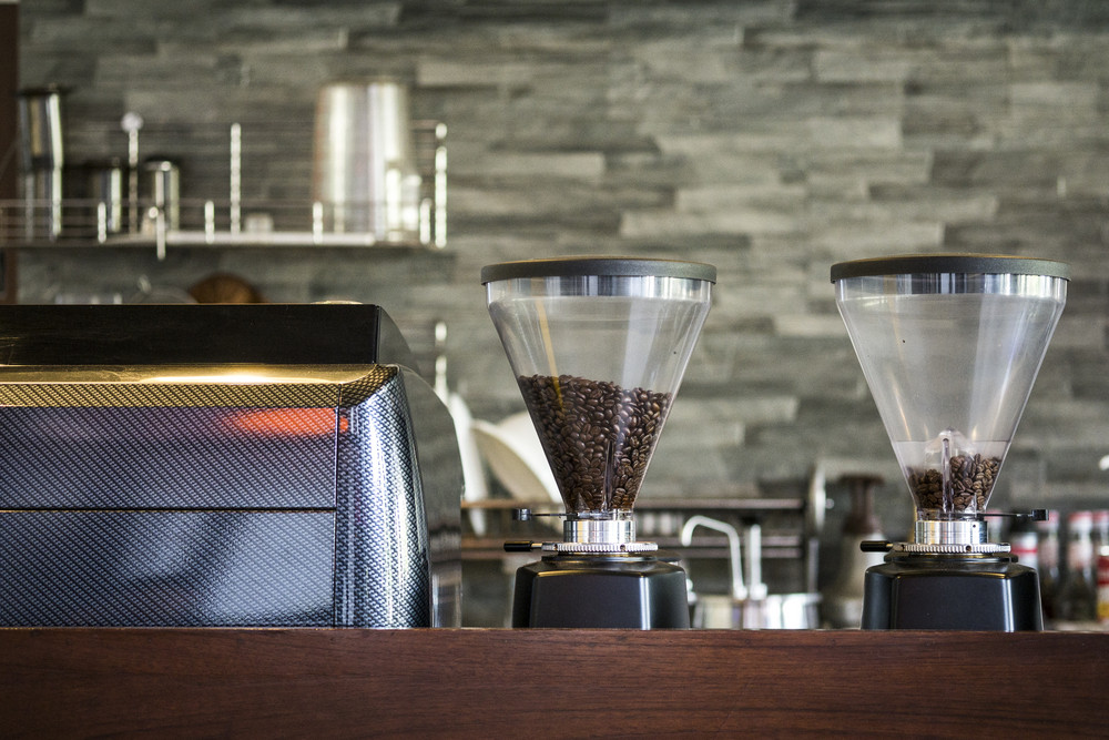 Interior coffee shop with coffee machine