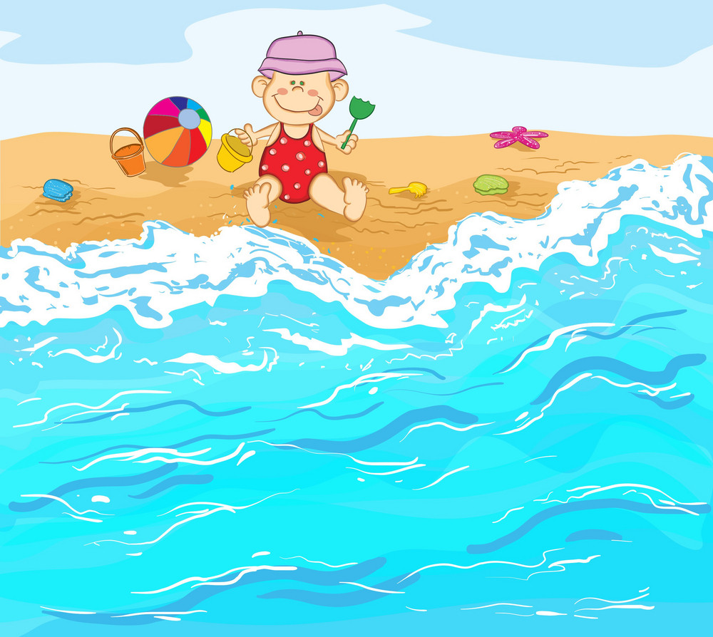 Little Baby Boy Playing On The Beach Vector Illustration Royalty-Free ...