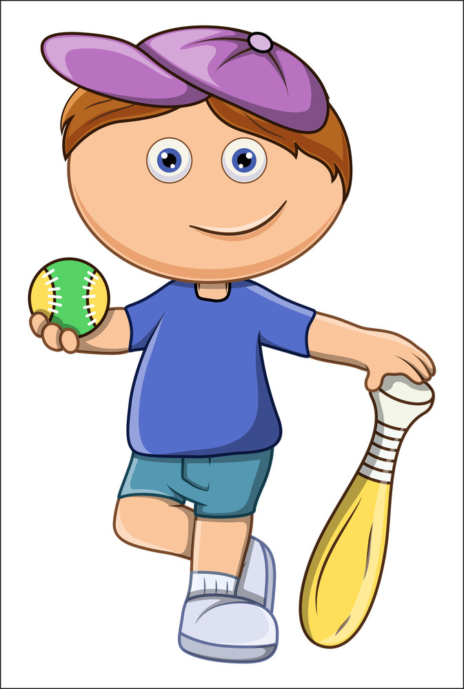 Little Kid Playing Baseball - Vector Cartoon Illustration Royalty-Free ...