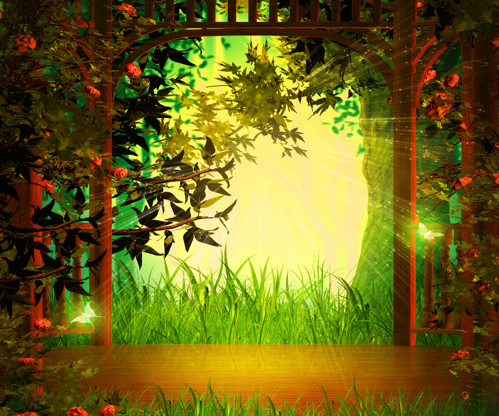 Magic Garden Background Wooden Stage Royalty Free Stock Image