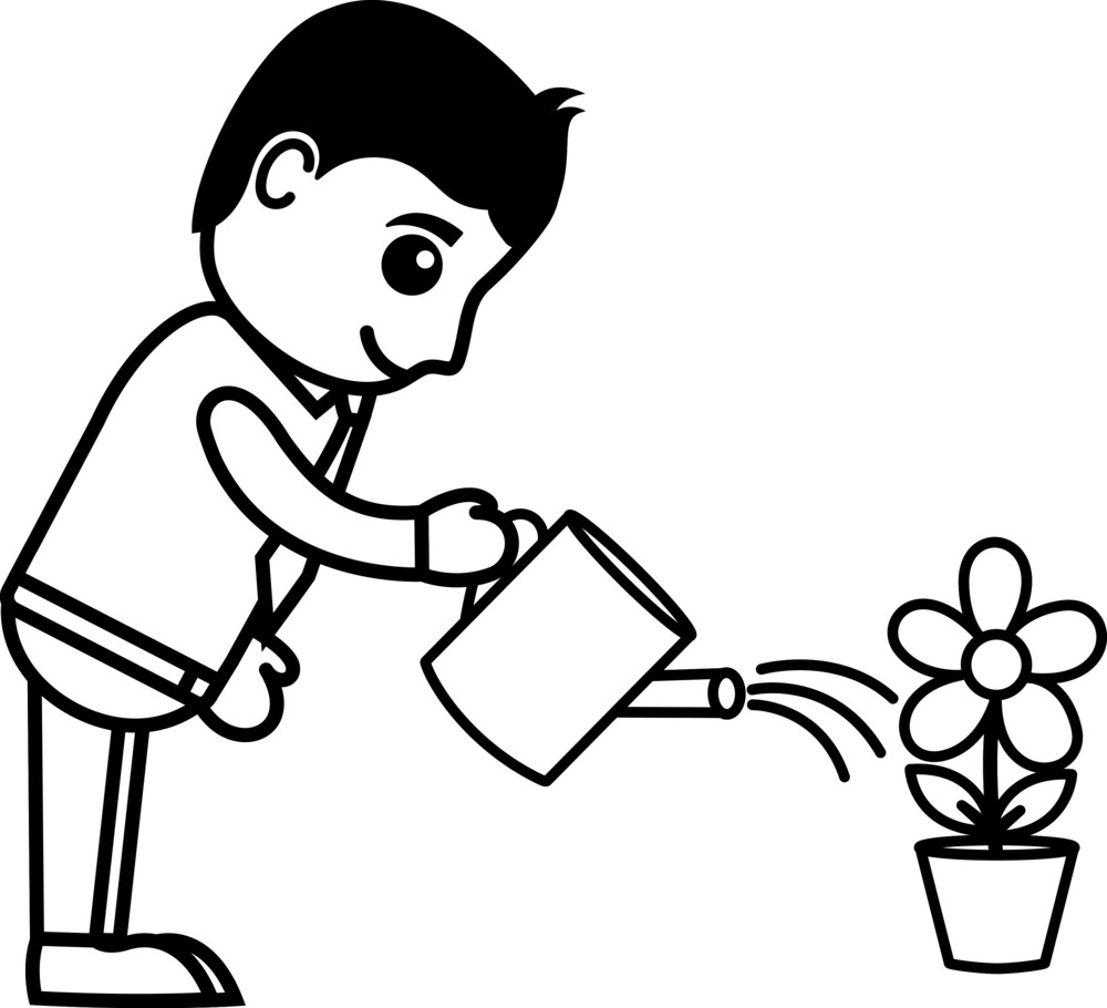 Man Watering Flower Plant - Business Cartoon Character Vector Royalty