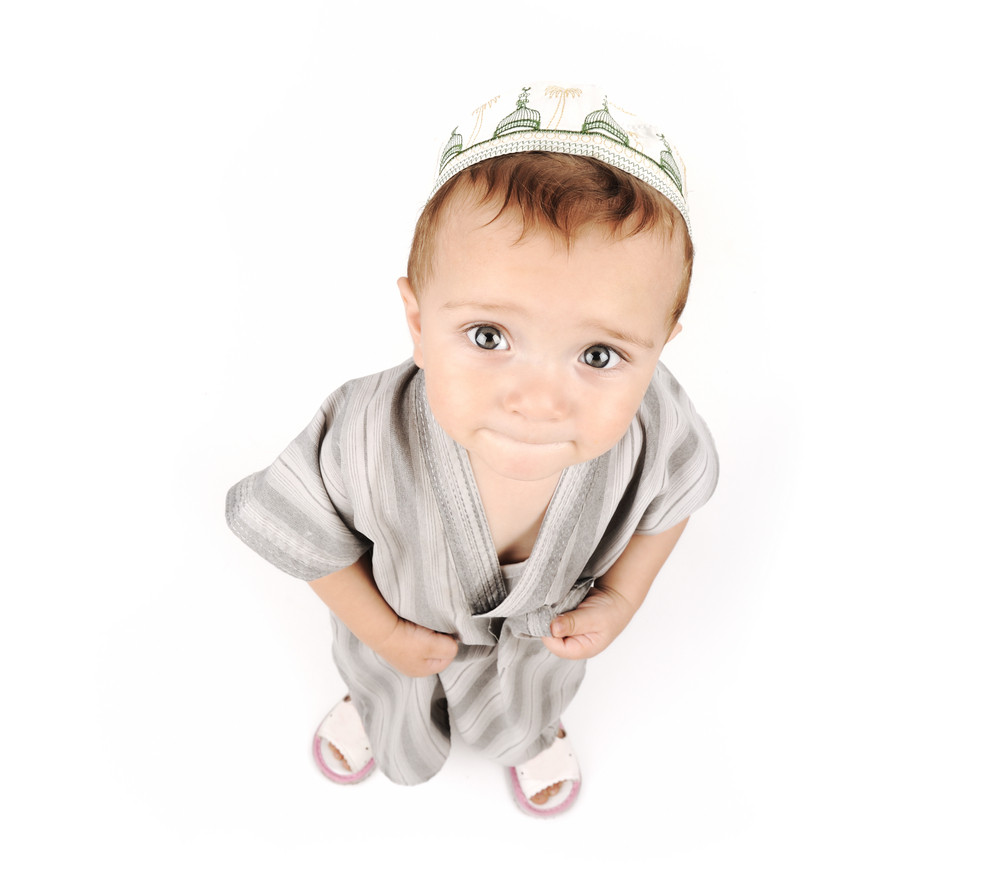 Muslim Arabic Little Cute Boy Isolated On White Royalty Free Stock