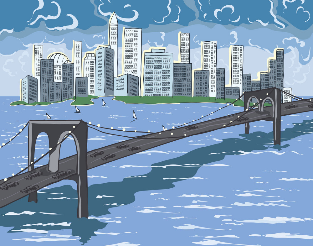 New York Cartoon Background Vector Illustration Royalty-Free Stock