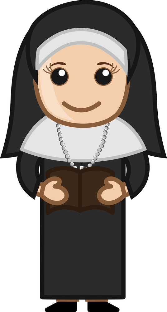 Nun Reading Bible - Cartoon Vector Royalty-Free Stock Image - Storyblocks