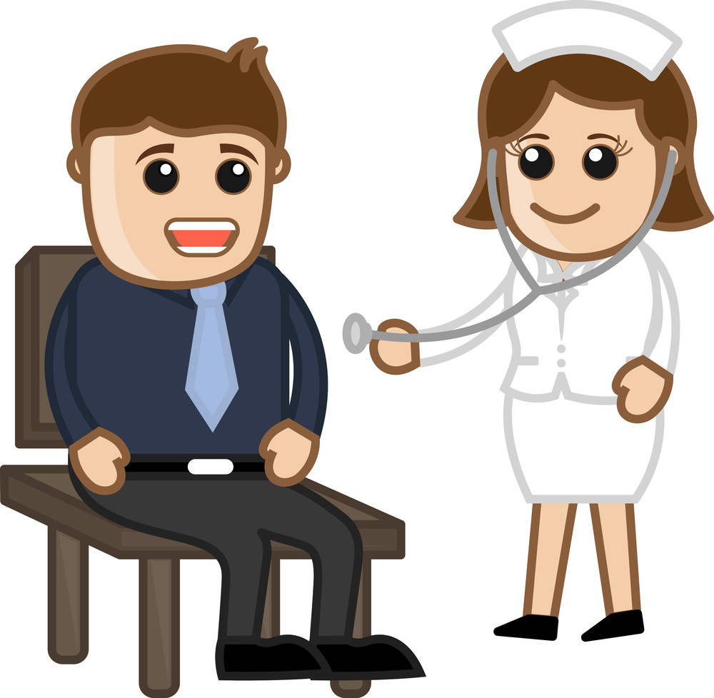 Nurse Checking Patient - Medical Cartoon Characters Royalty-Free Stock